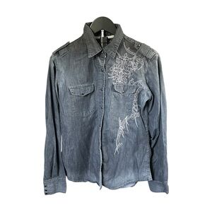 Vintage 90s Panhandle Slim 90 Proof Embroidered Black Pearl Snap Western Shirt M